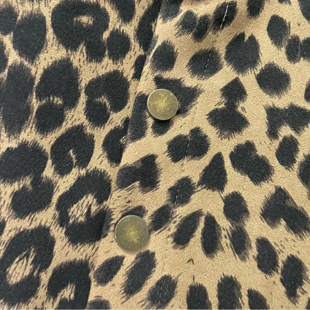 Girl’s Leopard Print Faux Suede Button Front Mini Skirt Small